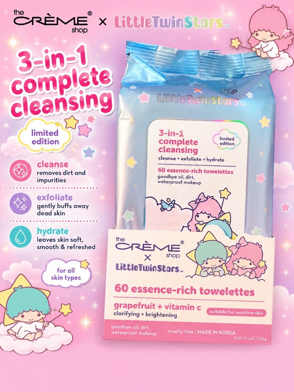 the CRĒME Shop Little Twin Stars 3-in-1 Cleansing Towelettes